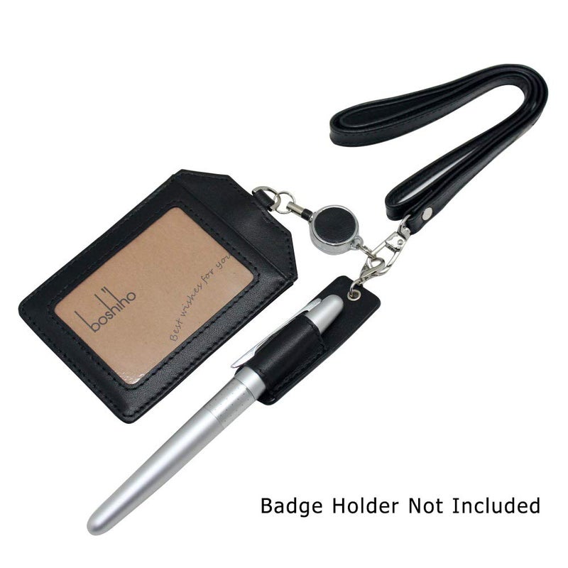 boshiho Genuine Leather Pen Holder, 2 Pack Boshiho Pen Pencil Holders for Badge Holder or Neck Lanyard (Black 2) - Image 4